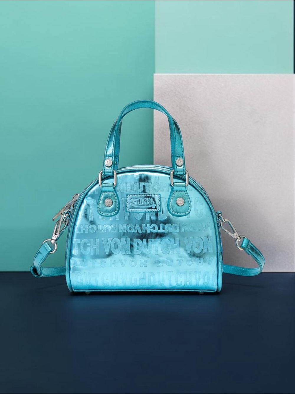 Von Dutch Metallic Teal Satchel - Picture 3 of 7